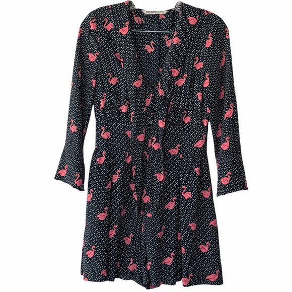 Zara Denim Flamingo Spotted Jumpsuit Romper Small - Picture 4 of 7